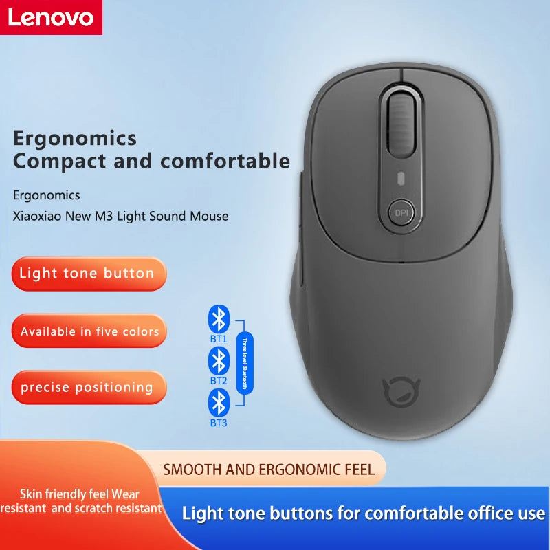 Mouse Lenovo Xiaoxin Bluetooth Wireless M3 grigio Twilight, silenzioso, tre Bluetooth, mouse da ufficio