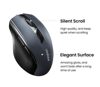 UGREEN kabellose Maus Bluetooth 5.0, ergonomische Maus 4000DPI mit 6 leisen Tasten, für MacBook, Tablet, Laptops, Computer, PC, 2.4G-Maus