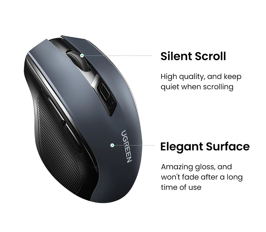 Ratón inalámbrico UGREEN Bluetooth 5.0 ergonómico 4000DPI con 6 botones silenciosos para MacBook, tabletas, portátiles, ordenador PC y conexión 2.4G