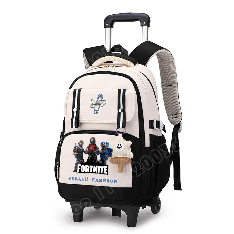 Fortnite Schüler-Rollrucksack mit großem Fassungsvermögen, wasserdichtem, leichtem Design, minimalistischer Laptop-Schultasche und lässiger Reisetasche