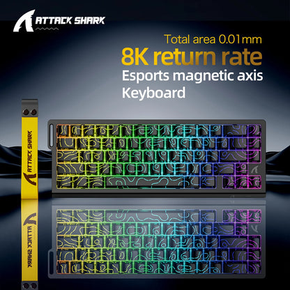 X68HE ATTACK SHARK Magnetic Gaming Keyboard Mechanical Wired for Pro Gaming 0.01mm Rapid Trigger 8000Hz SOCD/Rs 0.125ms 128K Rate