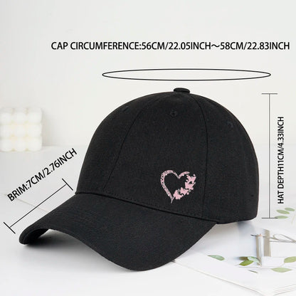 Butterfly Heart Print Baseball Cap Adjustable Unisex Gift For Girlfriend & Romantic Lovers