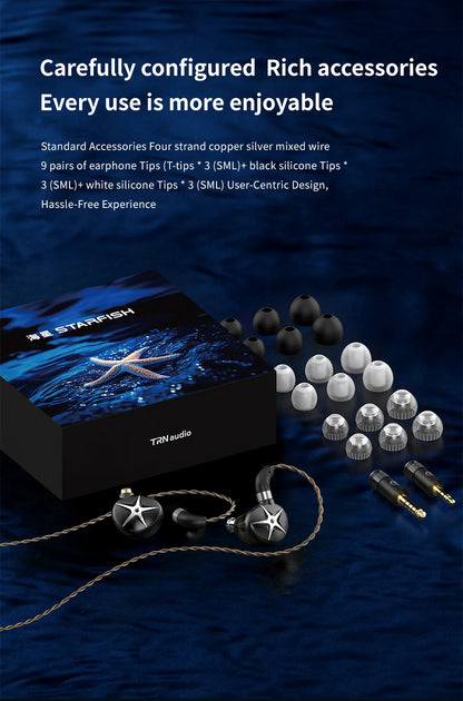 TRN Starfish Earphones 12mm Dynamic Driver In-ear Monitors  Beryllium coated Diaphragm Headset Hi-Fi Headphones with Detachable