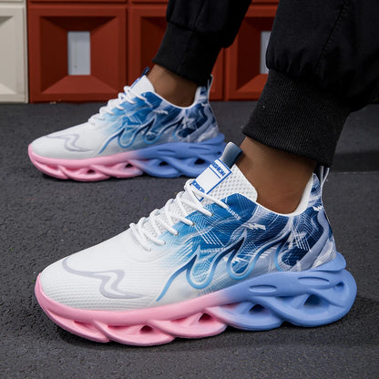 Fashion Gradient Women’s and Men’s Sneakers Woven Cushion Sole Sports Casual Shoes Unisex Lace-Up Lightweight Breathable Shoes
