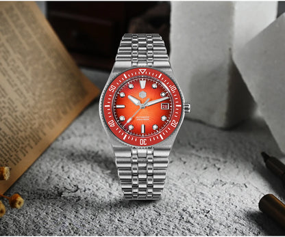 Relógio de mergulho de luxo para homem San Martin 40mm Miyota 9015, mostrador em esmalte sunburst, relógio de pulso mecânico automático, resistente à água 200m, SN0148
