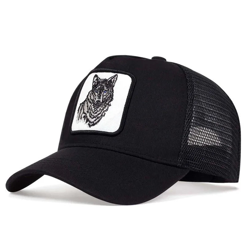 Summer and Spring Animal Embroidery Baseball Hat Sunshade Men's Women's Black Wolf Mesh Breathable Duck Tongue Hat Trucker Cap