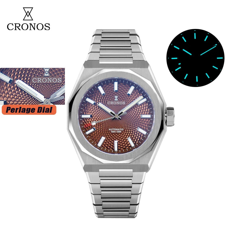 Cronos New Rhombus Perlage 39mm Dial PT5004 Miyota 90S5 See-through Caseback Men Automatic Wristwatches 10ATM Luminous