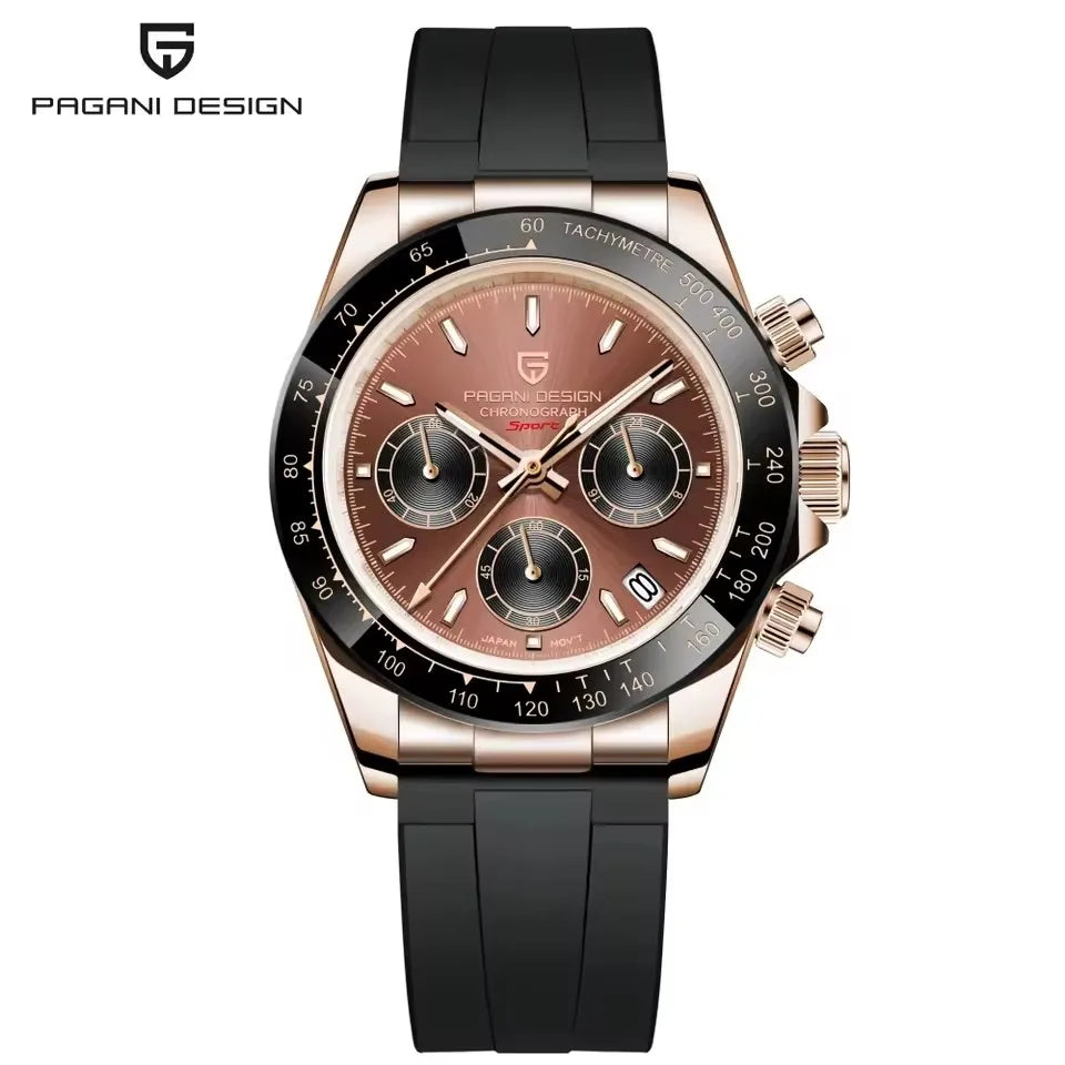 PAGANI DESIGN V2 40MM Herrenuhr mit Meteorit-Zifferblatt, Quarzwerk, Saphirglas, Retro-Chronograph, wasserdichte Uhr für Herren