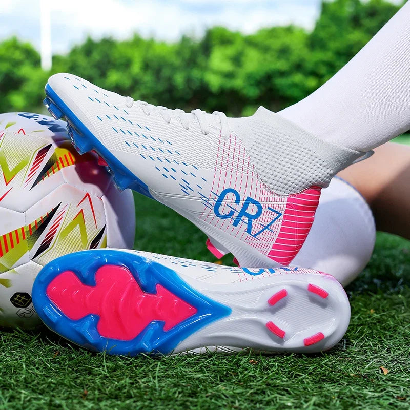 Chaussures de football professionnelles pour hommes/femmes, antidérapantes, à crampons FG, respirantes, chaussures d'entraînement à tige haute