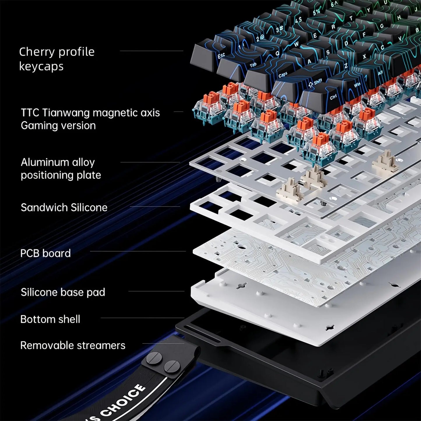 Teclado Gaming MCHOSE ACE 68 com Switches Magnéticos Hall Effect, Rapid Trigger, RGB Programável, 8K Hz, DKS/MT/TGL/RS/SOCD