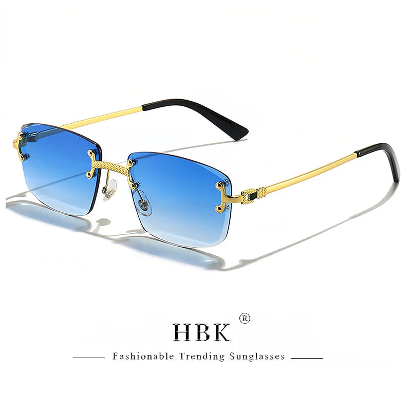 HBK Square Rimless Sunglasses Women TOP Quality Retro Metal Sun Glasses Men Luxury Party Business Gradient Shades 2024