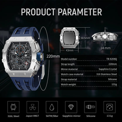 Reloj TSAR BOMBA New TB8204 para hombre, cronógrafo de cuarzo japonés, resistente al agua 50M, reloj de pulsera deportivo de moda, reloj masculino de lujo, regalo para hombre