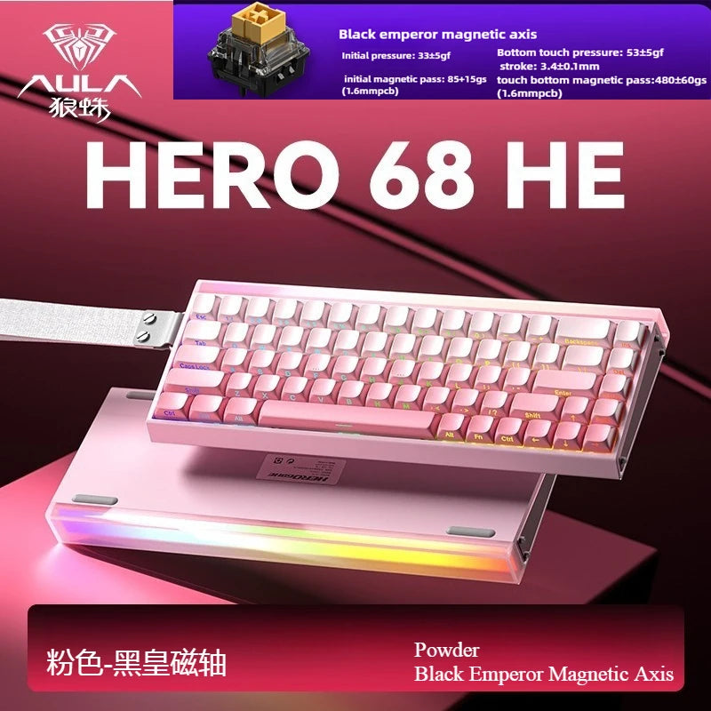 Magnetic Keyboard mechanical Aula Hero68he wired  RGB65% teclados gamer Hot-Swap pc 8000 Hz Polling Rate white clavier mecanique