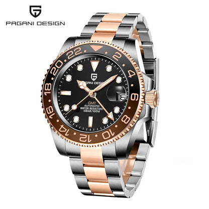 Relógio PAGANI DESIGN 40MM GMT para Homem, Luxo, Safira AR, Mecânico, Luneta em Cerâmica, Automático, 100M à Prova de Água, Relógio para Oferta