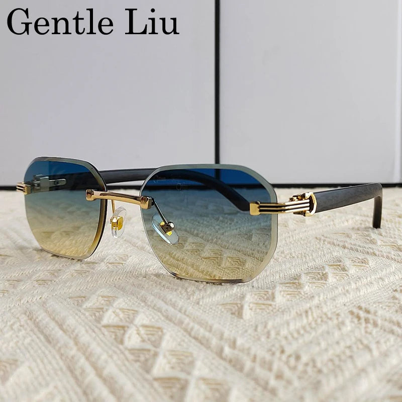 Vintage Square Rimless Sunglasses Men 2026 Luxury Brand Trendy Frameless Punk UV400 Eyewear Anti Blue Light Prescription Glasses