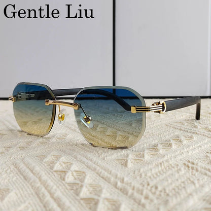 Vintage Square Rimless Sunglasses Men 2026 Luxury Brand Trendy Frameless Punk UV400 Eyewear Anti Blue Light Prescription Glasses