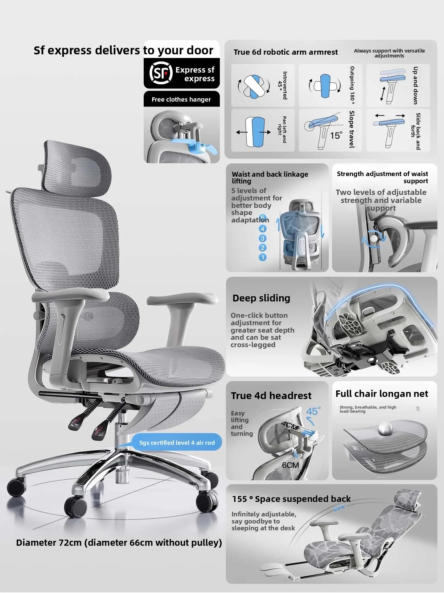 Ergonomic Office Chair Comfortable  Long Sitting Home Gaming Computer Recliner Nap Chair Adjustable Height Lumbar Support Swivel