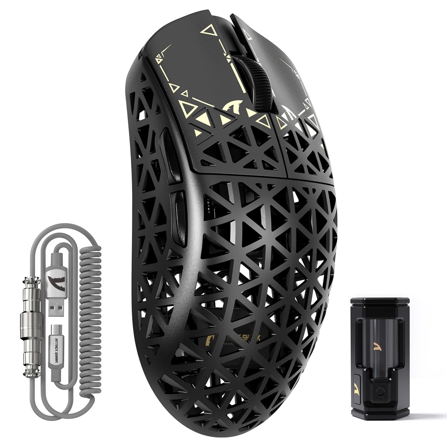 Ratón gaming inalámbrico ATTACK SHARK R5Ultra de fibra de carbono 8K PAW3950MAX con cable enrollado 8K