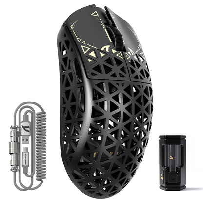 Ratón gaming inalámbrico ATTACK SHARK R5Ultra de fibra de carbono 8K PAW3950MAX con cable enrollado 8K