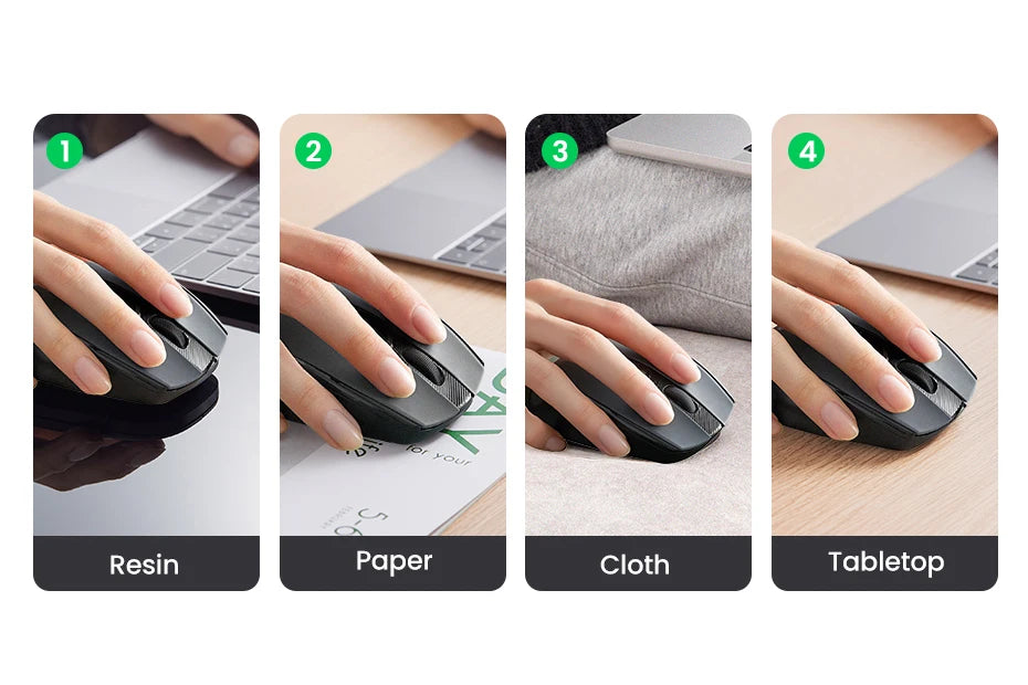 Ratón inalámbrico UGREEN Bluetooth 5.0 ergonómico 4000DPI con 6 botones silenciosos para MacBook, tabletas, portátiles, ordenador PC y conexión 2.4G