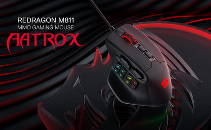 Redragon M811 Aatrox MMO-Gaming-Maus, kabelgebundene RGB-Gamer-Maus mit 15 programmierbaren Tasten und ergonomischer, natürlicher Griffform