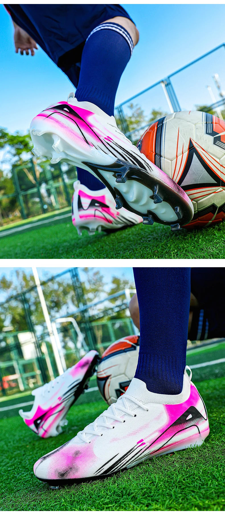 New Men's Football Boots FG Non-Slip Long Spikes Soccer Shoes Training Shoes Soccer Cleats Ultralight Outdoor Drop Shipping