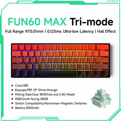 MONSGEEK FUN60 PRO&MAX HE Mechanische Tastatur mit Magnetschaltern, 60% kabellose Gaming-Tastatur, Rapid Trigger, 8K ARGB, Custom-Tastatur