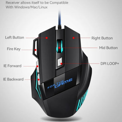 Ratón gaming con cable USB G6, 7 botones con rueda de desplazamiento, 5500DPI ajustables, óptico y ergonómico, para e-sports, portátil, PC y Xiaomi