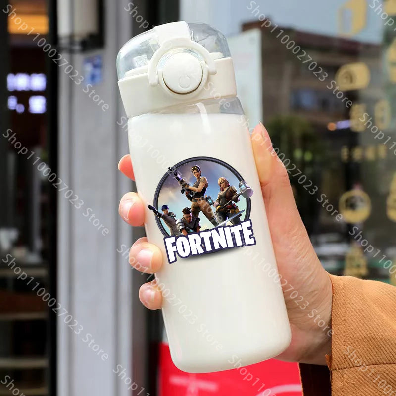 Vaso con pajita Fortnite de 400ML y 18CM para adultos, niños y niñas, vaso de agua bonito de dibujos animados para estudiantes, botella de agua resistente a caídas, regalo portátil