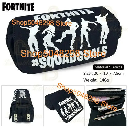 Estuche grande de lona kawaii para lápices, estuche para bolígrafos para niños y niñas, estampado Fortnite, material escolar, papelería para adolescentes, regalo de cumpleaños