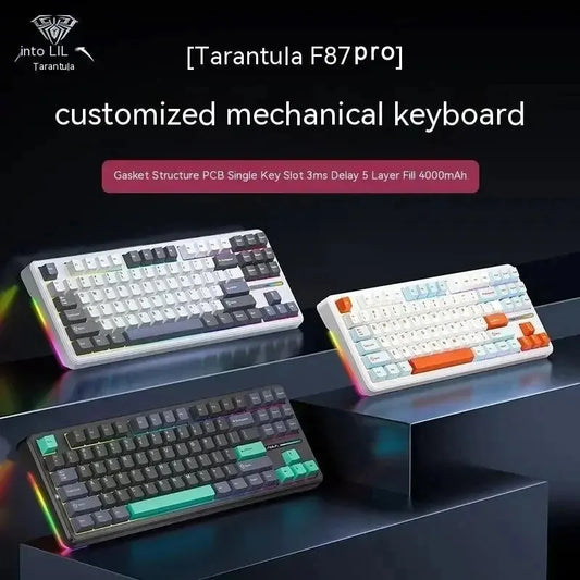 Teclado mecánico AULA F87 Pro 2.4g/USB/Bluetooth inalámbrico trimodo de 87 teclas, RGB, PBT, gasket, 5 capas de amortiguación, teclas completas sin impacto