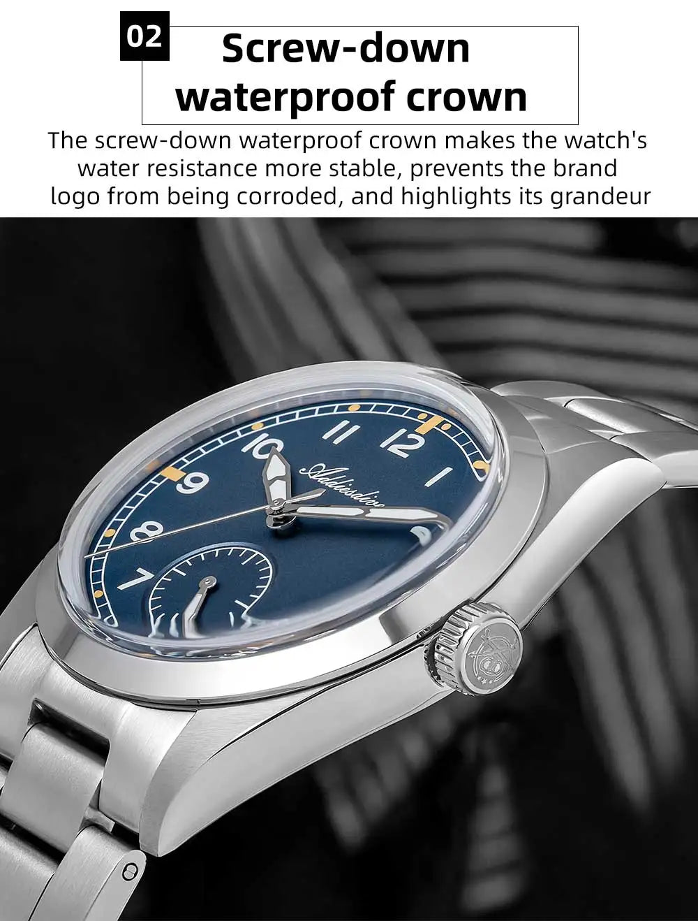ADDIESDIVE 36mm Herren-Quarzuhr VH60 mit BGW9-Leuchtbeschichtung, Bubble-Mirror-Topfdeckelglas, 10Bar wasserdicht, Edelstahl-Uhr
