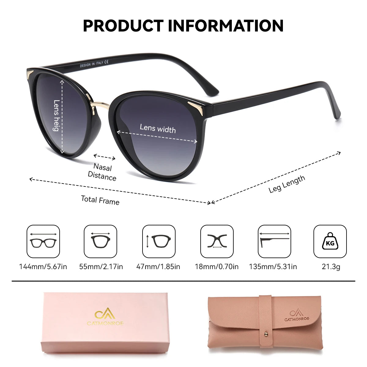 CATMONROE 1pcs Women Sunglasses Optional Color Round Lens Lightweight Comfort Driving Casual Commute UV400 Polarized Sunglasses