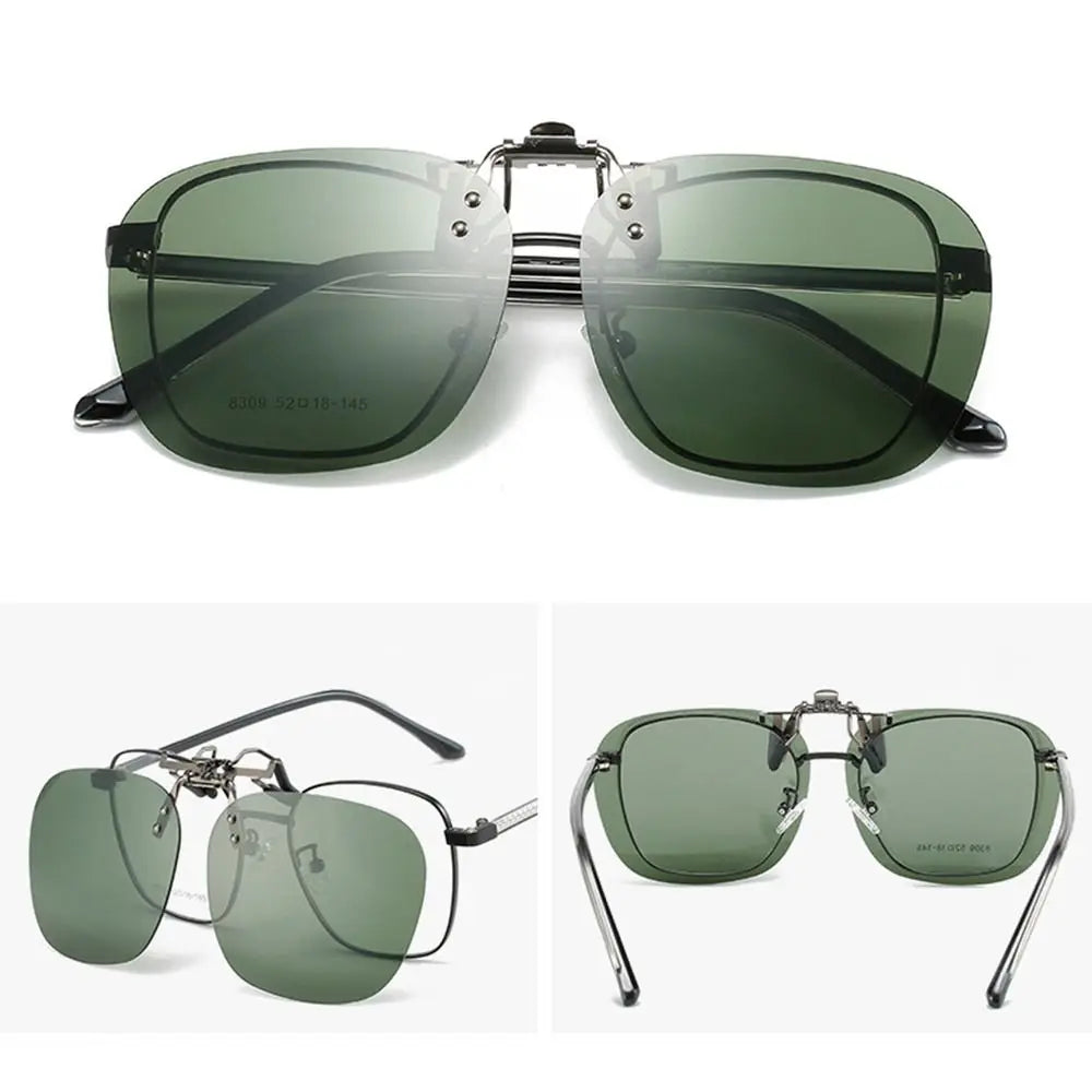 Metal Clip Clip-On Polarized Sunglasses Convenient Rimless Flip-up Sun Glasses for Prescription Glasses UV400 Polygonal Shades