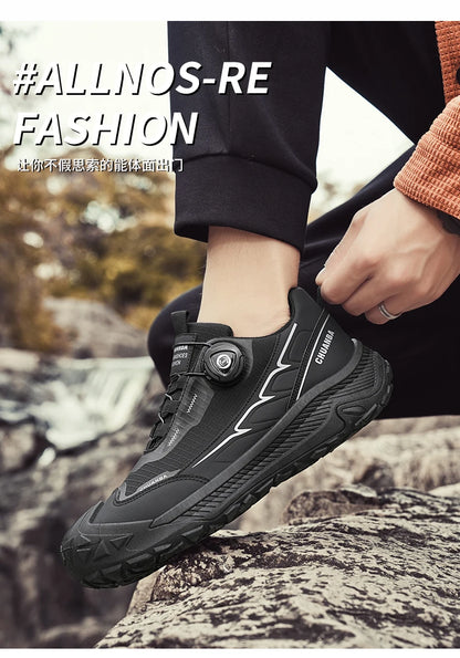 Rotary Buckle Men's Trekking Sneakers Outdoor Platform Hiking Shoes Men Sports Shoes Comfortable Non-slip Climbing Walking Shoes