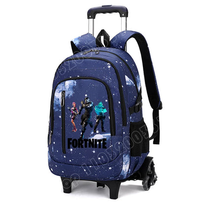 Fortnite 2-in-1 trolleyrugzak met sterrenhemelprint, grote capaciteit, waterdichte laptoptas met trapklimontwerp, schooltas voor studenten