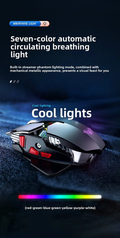 Nuevo 2025 Ratón Gaming Inalámbrico SC300 2.4G RGB 3200dpi Recargable Silencioso Mecánico para E-sports, Ordenador de Sobremesa y Portátil