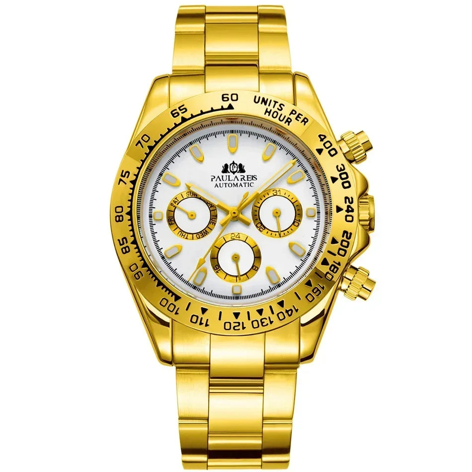 Automatic Watches for Men Mechanical Self Weind Gold Stainless Steel Glacier Ice Blue Chestnut Brown Bezel Reloj Hombre Baratos