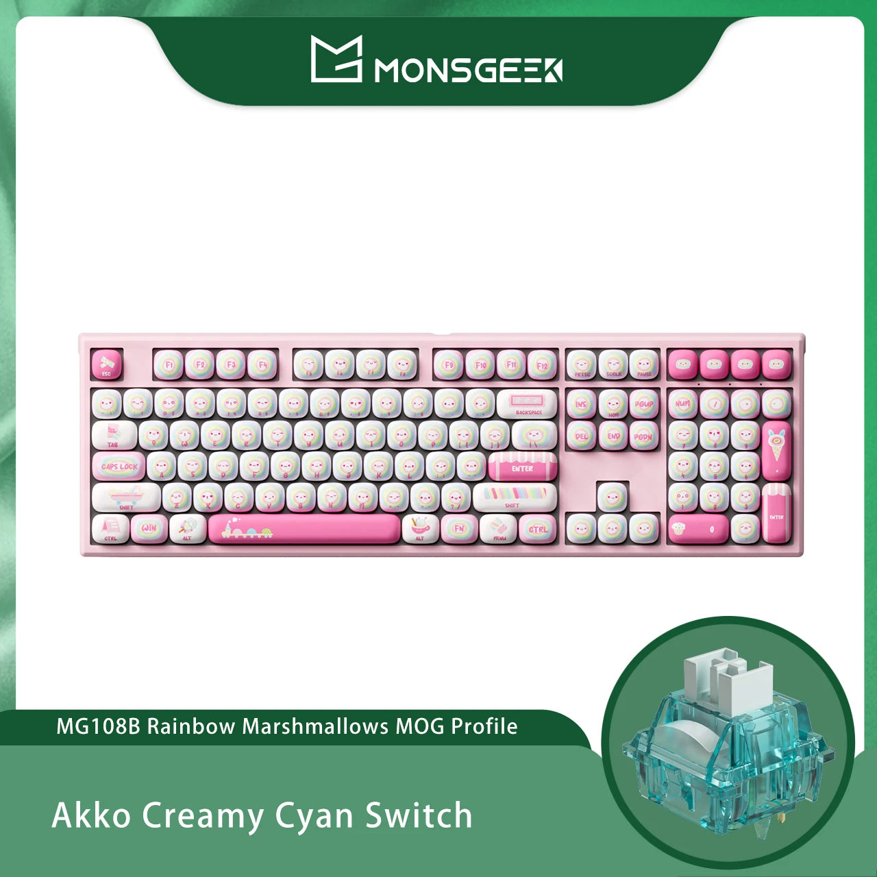 Akko MonsGeek MG108B Bun Wonderland kabellose mechanische Tastatur MOG-Profil RGB 108 Tasten Full Size Hot Swap USB / 2.4G / BT 5.0