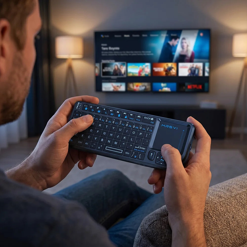 MRSVI Mini Keyboard A8 PLUS, tastiera wireless retroilluminata 2.4GHz e Bluetooth5.0 con touchpad per Android TV Box, Mac, laptop, Windows