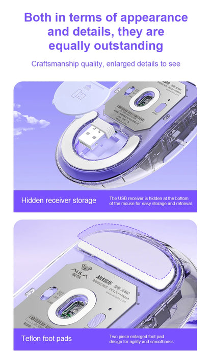 AULA SC660 kabellose Bluetooth-Maus, E-Sports-Maus mit Drei-Modus-Verbindung, leichte Maus, Type-C-Aufladung, für Gaming, Büro, Mädchen und Jungen