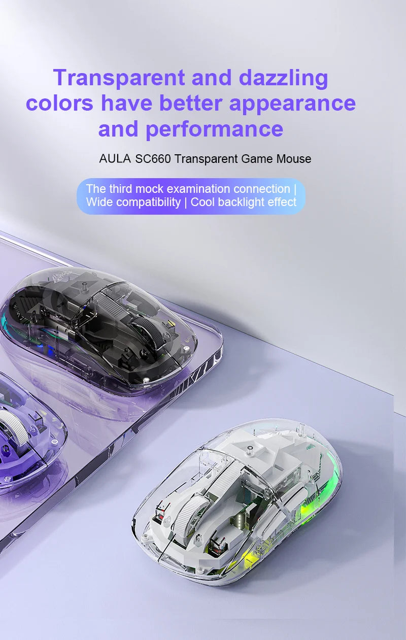 AULA SC660 kabellose Bluetooth-Maus, E-Sports-Maus mit Drei-Modus-Verbindung, leichte Maus, Type-C-Aufladung, für Gaming, Büro, Mädchen und Jungen