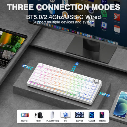 Teclado Mecânico Gaming Sem Fios AULA F75 Pro com Montagem Gasket, RGB Personalizado, Layout 75% e Teclas PBT com Gravação Lateral
