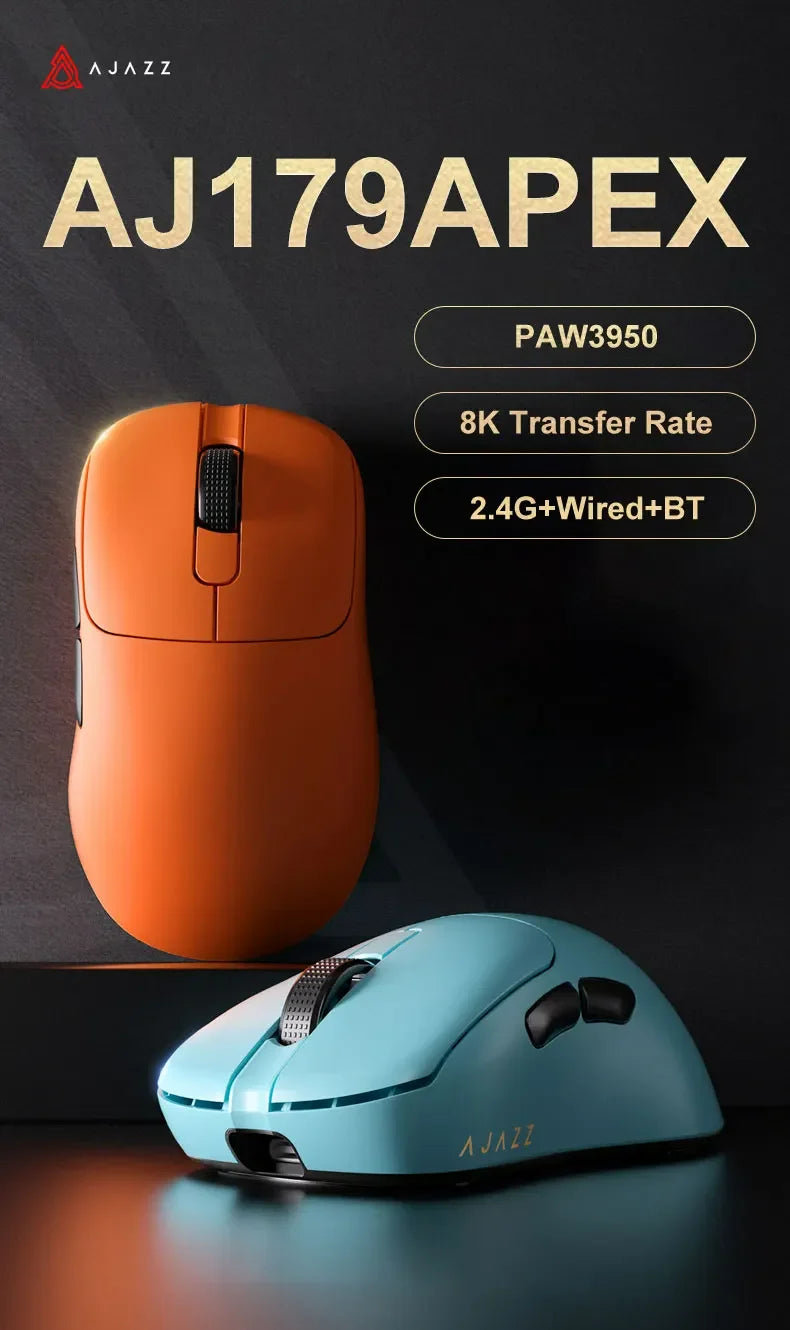 Ratón gaming inalámbrico Ajazz AJ179 APEX con base con pantalla a color, Bluetooth, PAW3395, batería de 400mAh, frecuencia de actualización de 8000Hz