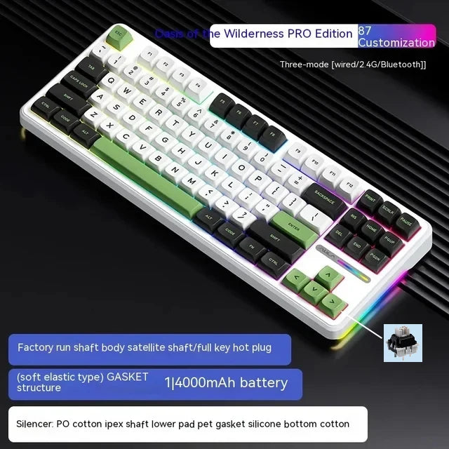 Tastiera meccanica AULA F87 Pro 2.4g/USB/Bluetooth Tri-Mode wireless, 87 tasti, RGB, PBT, gasket, silenziamento a 5 strati, full key, senza impatto
