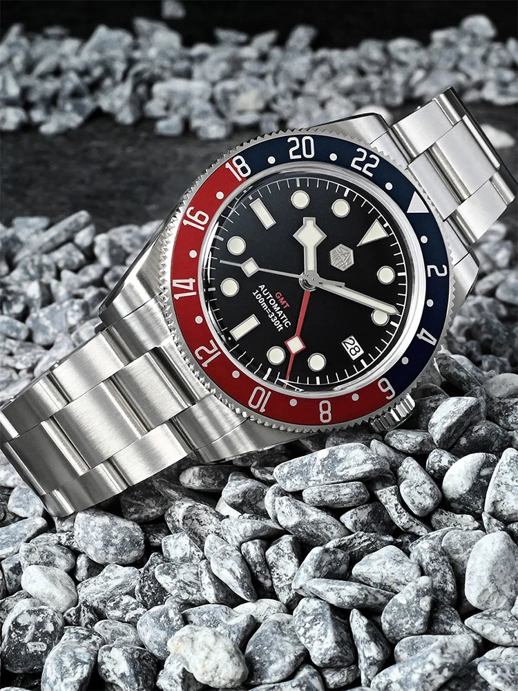 San Martin 39mm NH34 GMT Men's Luxury Watch Bidirectional Aluminum Bezel Automatic Mechanical Sapphire 100M Waterproof SN0109