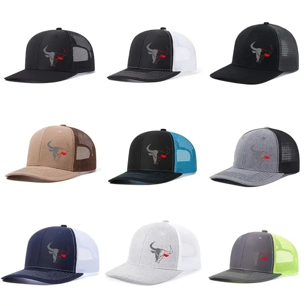 Casual Bull Head Print Summer Baseball Cap Breathable Hip Hop Sports Visor Mesh Adjustable Sun Hats Men Women