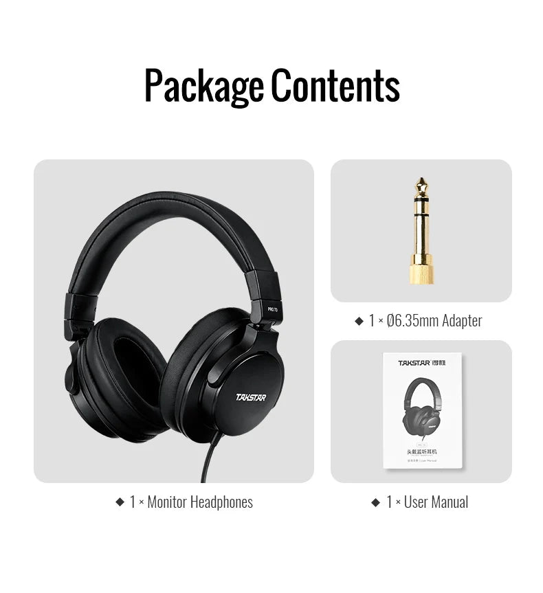 Cuffie da monitoraggio professionali da studio TAKSTAR PRO 70 – Headset over-ear cablato chiuso per produzione musicale, DJ, gaming e registrazione