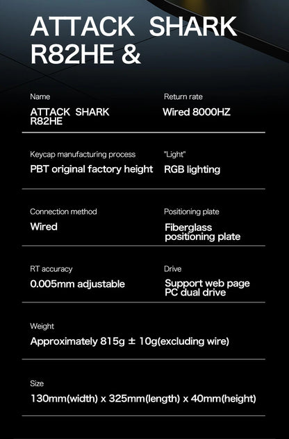 Tastiera gaming magnetica cablata ATTACK SHARK R82 HE 75% RGB 8000Hz Rapid Trigger, attuazione 0.005mm