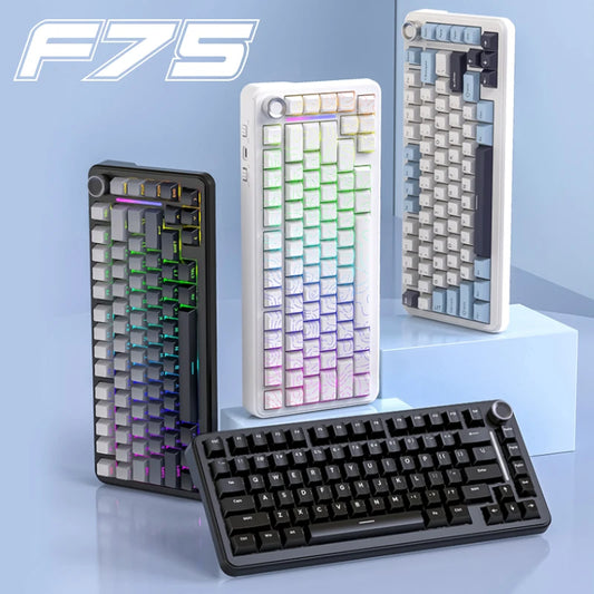 75% Hot Swap Gaming Keyboard Wireless FREEWOL F75 RGB Mechanical Keyboard with Metal Knobs AULA F75 Same Model, Tri-Mode, 4000 mAh
